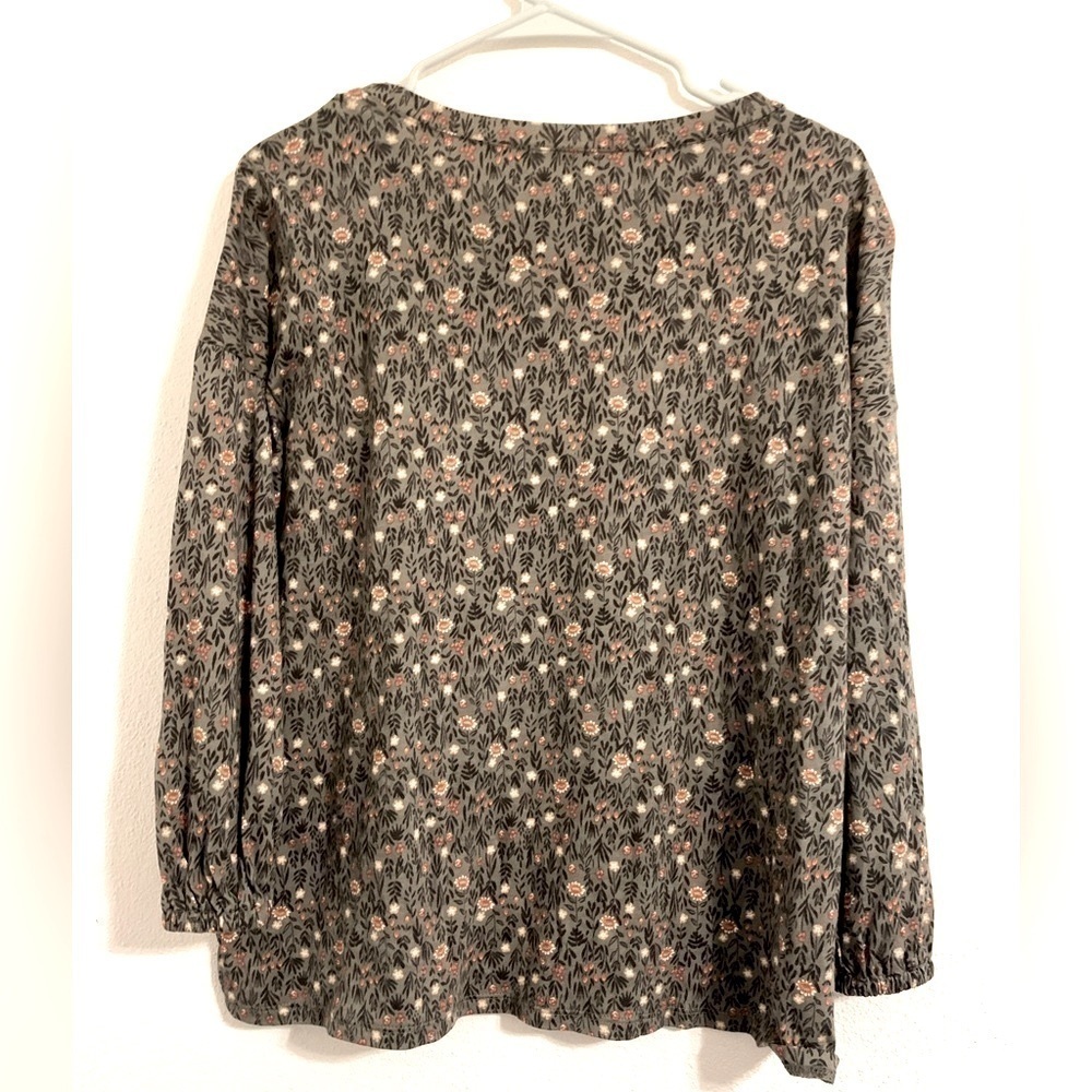 Loft Green Flower Print 3/4 Sleeve Blouse - Picture 2 of 5